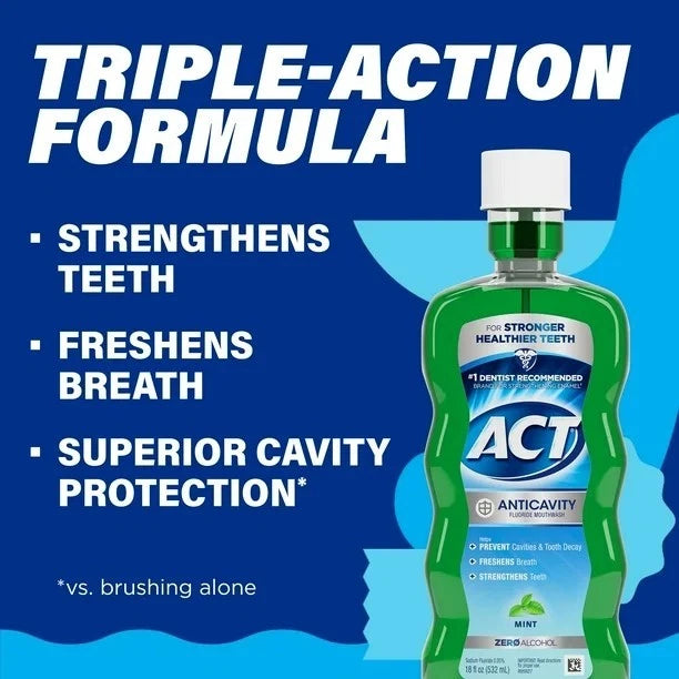 ACT Anticavity Fluoride Mouthwash Mint 18 fl. oz. (532 ml) - USA Import